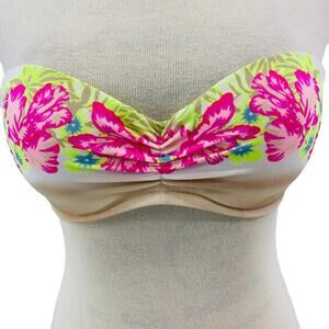 Victoria's Secret Strapless Bikini Bright Tropical Floral Ombre Tan 34C